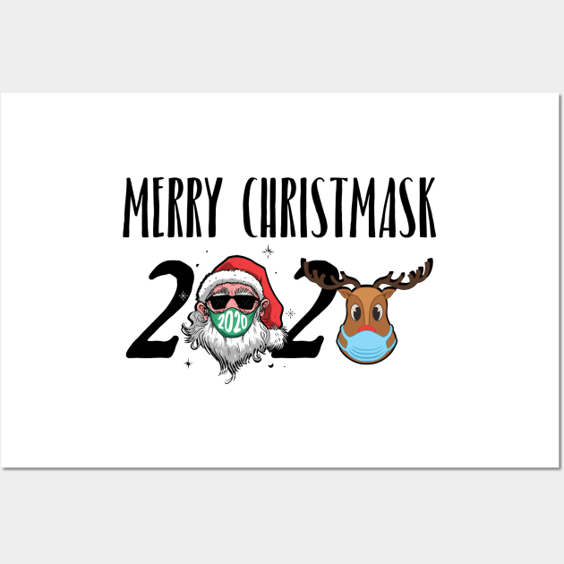 Merry Christmask 2020 Christmas Santa Reindeer Face Mask Wall Art by gillys